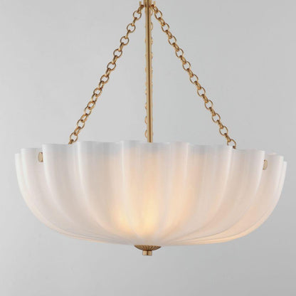 Maxim Lighting 22653WTNAB Bundt Semi Flush Mount - Close-Up of Ribbed Opal White Glass Bowl Light Background