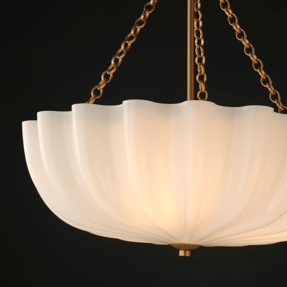 Maxim Lighting 22653WTNAB Bundt Semi Flush Mount - Close-Up of Ribbed Opal White Glass Bowl Dark Background