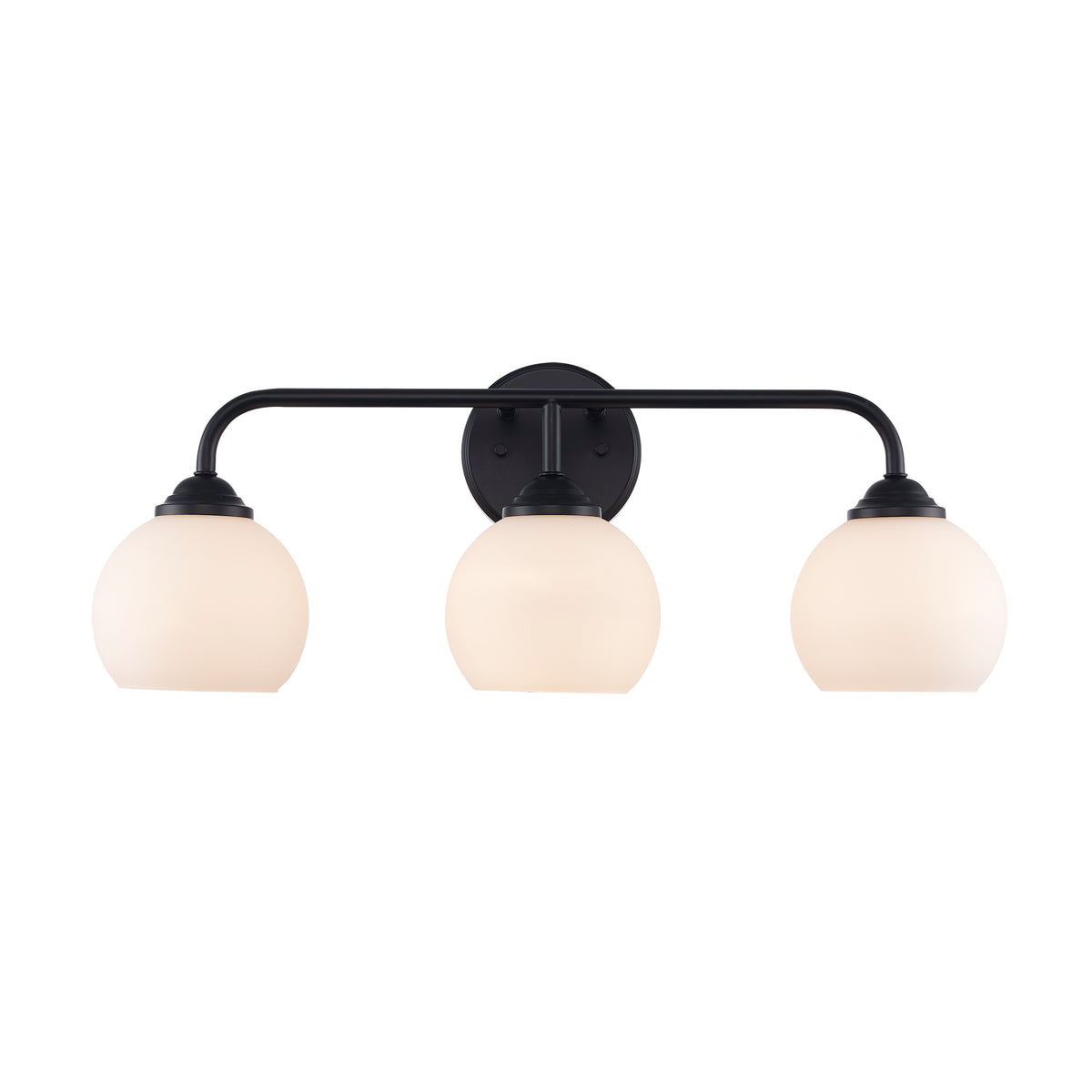 Trans Globe Lighting Sparkline 3 light black bath vanity wall light with opal glass