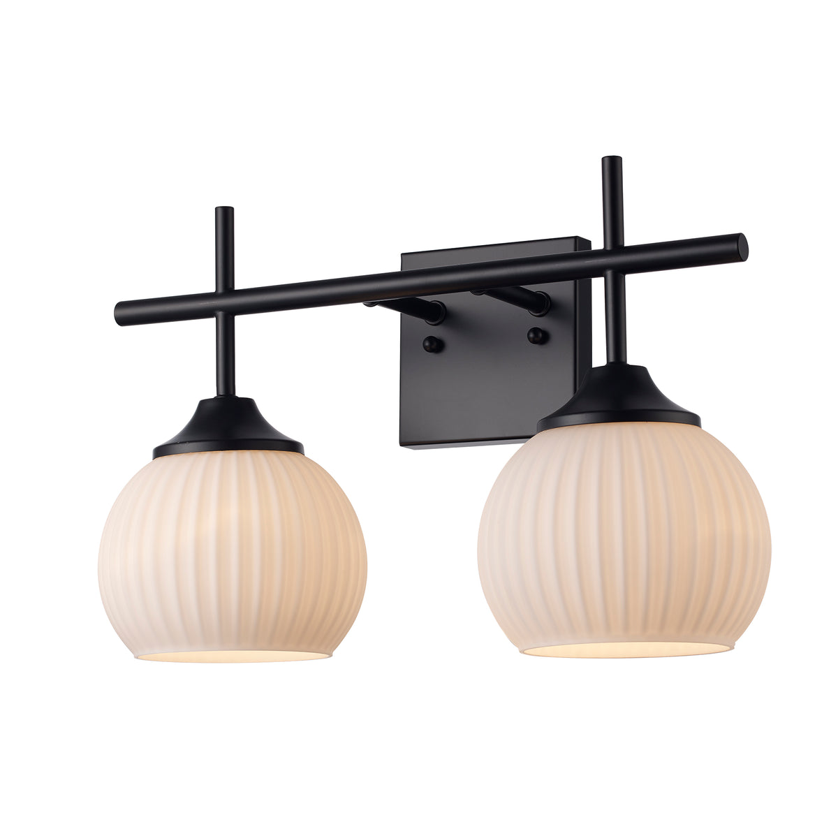 Trans Globe Lighting Torrance 2 light black bath vanity wall light with white frosted glass shades