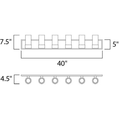 Maxim Lighting 23076CLFTPC Silo 6 Light 40 inch Bath Vanity Wall Light Dimensions Diagram