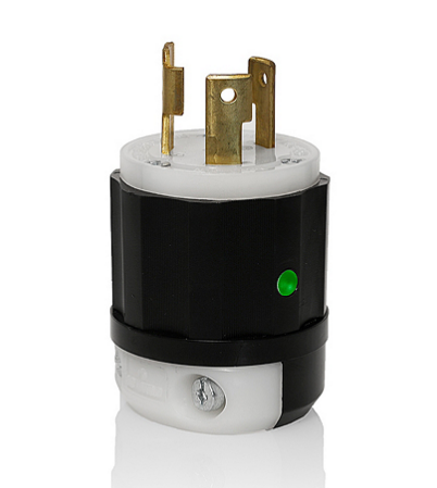 Leviton 2321-PLC 20 Amp, 250 Volt, Nema L6-20P, 2P, 3W, Locking Plug, Industrial Grade, Grounding, Power Indication - BLACK-WHITE