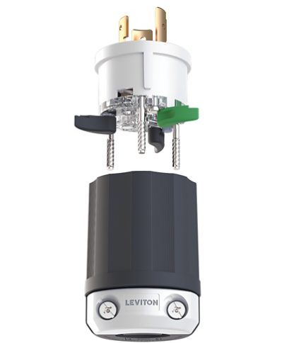 Leviton 2321E Black & White® Lever Edge™ 20 Amp 250 Volt Locking Plug, NEMA L6-20P, Grounding, Industrial Grade