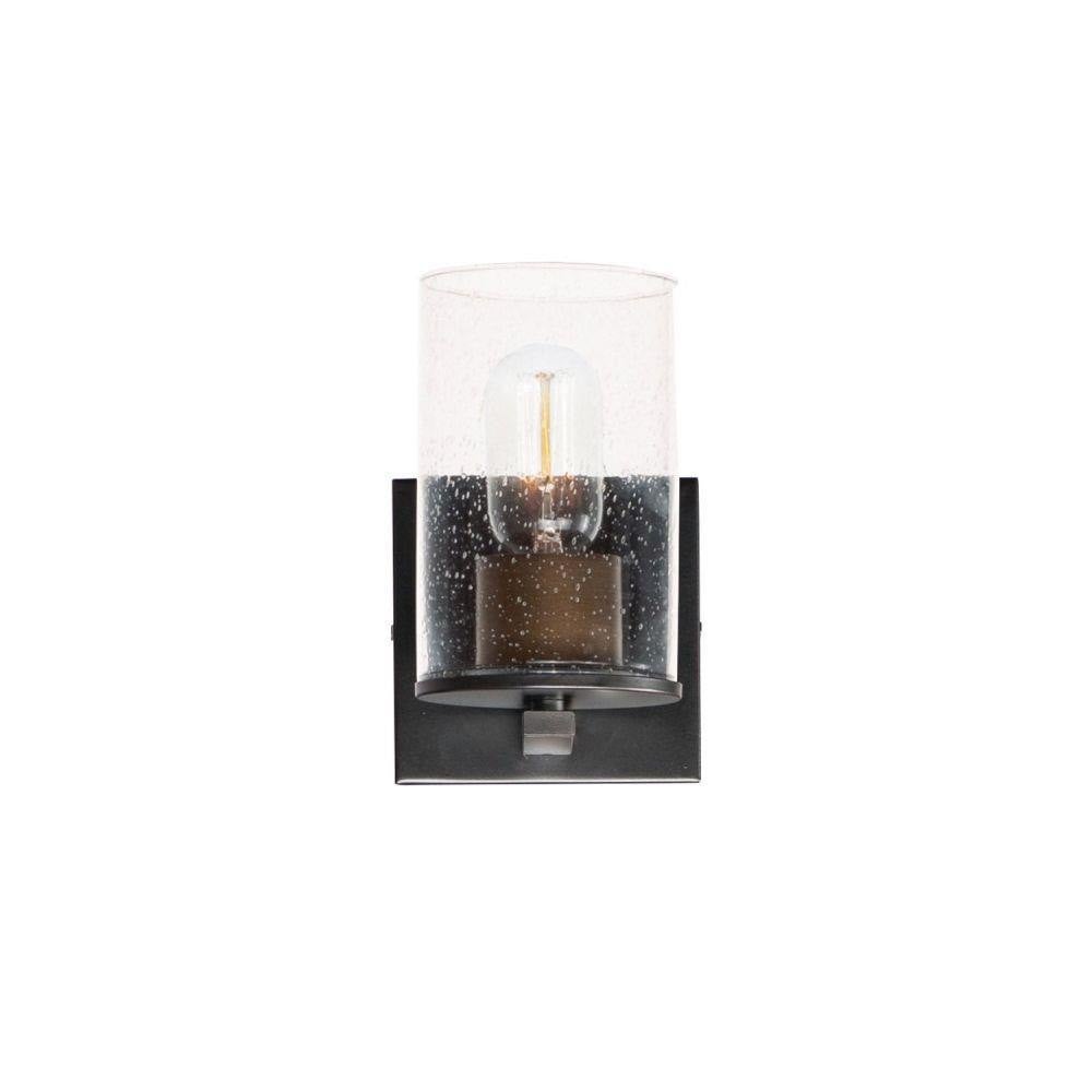 Maxim Lighting 11843CDSN Sleek 1 Light Satin Nickel Bath Vanity Wall Sconce with Seedy Glass Shade