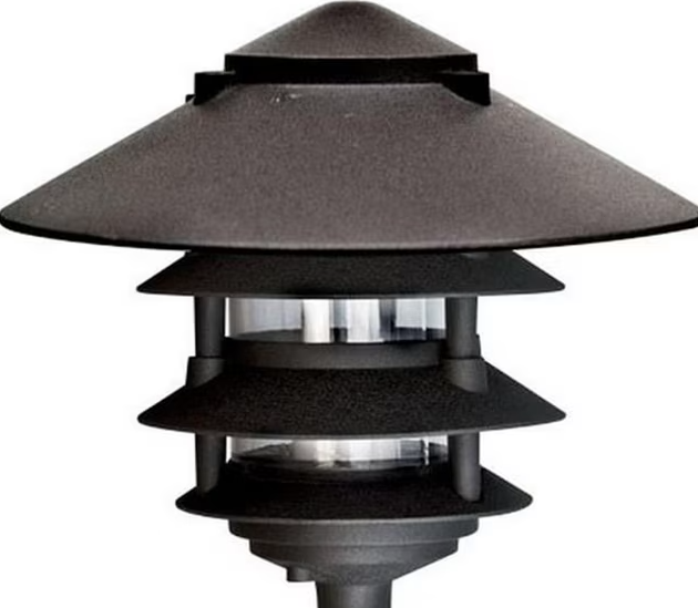 Dabmar Lighting D5100-L12-40K-310-BZ Powder Coated 4-Tier Cast Aluminum Pagoda Light, 3 in. Base, 10 in. Top, Voltage 120V, Color Temperature 40K, Wattage 12W, Bronze