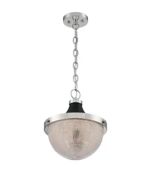 Nuvo 60-7070 Faro Series Large Pendant Light w/ Clear Prismatic Glass, Wattage 100W, Polished Nickel & Black