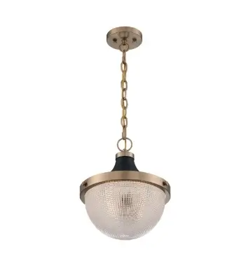 Nuvo 60-7060 Faro Series Large Pendant Light w/ Clear Prismatic Glass, Wattage 100W, Burnished Brass & Black