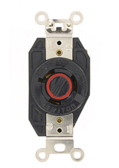 Leviton 2380 20A, 480V 3-Phase, NEMA L12-20R, 3P, 3W, Flush Mtg Locking Receptacle, Non-Grounding (Black)