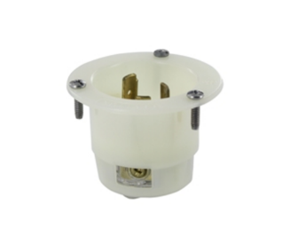 Leviton 2385 20A, 480V 3-Phase, NEMA L12-20P, 3P, 3W, Flanged Inlet Locking Receptacle, Non-Grounding (White)