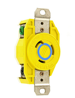 Leviton 23CM-20 20A, 250V NEMA L6-20r, 2p, 3w, Flush Mtg Locking Receptacle, Grounding, Corrosion-resistant (Yellow)