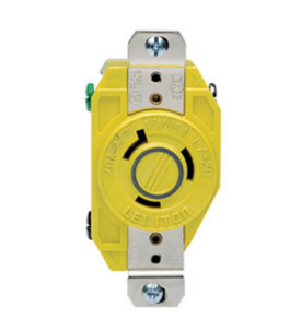 Leviton 23CM-30 20A, 277V NEMA L7-20r, 2p, 3w, Flush Mtg Locking Receptacle, Grounding, Corrosion-resistant (Yellow)