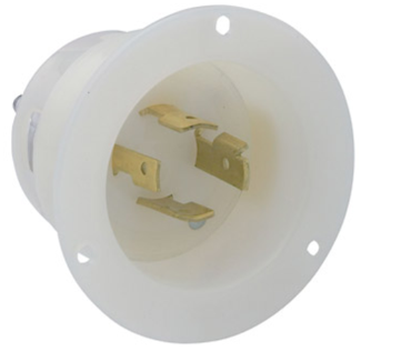 Leviton 2415 20A, 125/250V NEMA L14-20P, 3P, 4W, Flanged Inlet Locking Receptacle, Grounding, White Finish