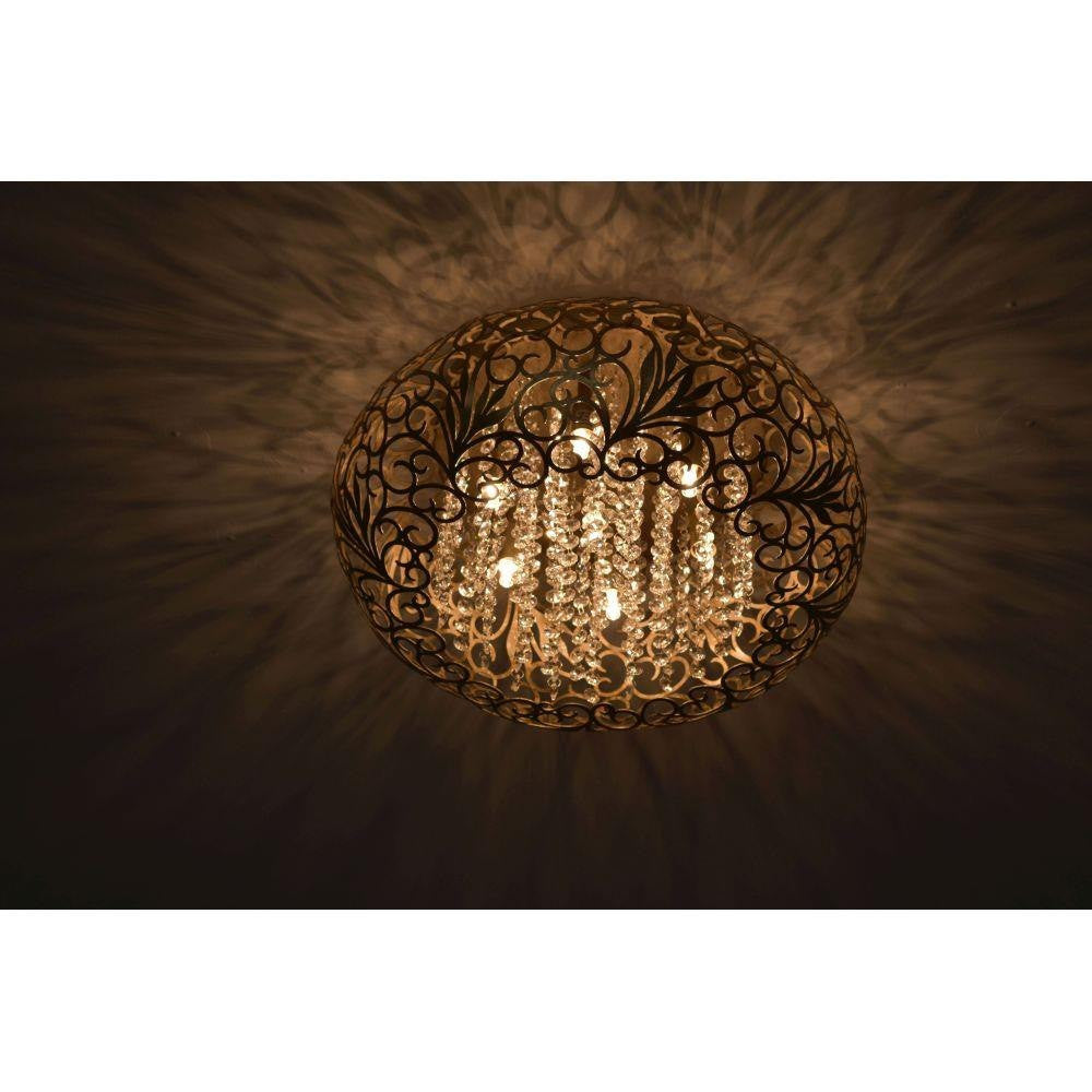 Maxim Lighting 24150BCGS Arabesque Flush Mount Ceiling Light illuminated showing crystal bead light pattern
