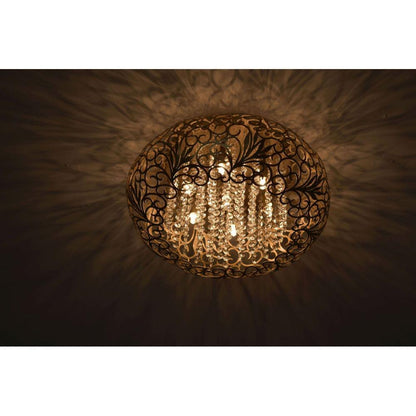 Maxim Lighting 24150BCGS Arabesque Flush Mount Ceiling Light illuminated showing crystal bead light pattern