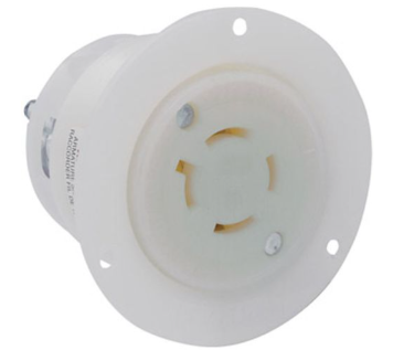 Leviton 2416 20A, 125/250V NEMA L14-20R, 3P, 4W, Flanged Outlet Locking Receptacle, Grounding, White Finish