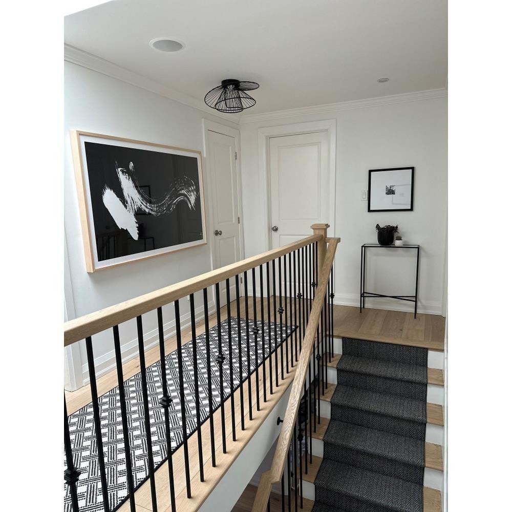 Maxim Lighting 24170BK Zeta Black LED Flush Mount Ceiling Light installed in hallway staircase area