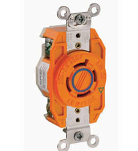 Leviton 2420-IG 20A, 250V 3-Phase, NEMA L15-20R, 3P, 4W, Flush Mtg Locking Receptacle, Isolated Ground, V-0-MAX, Orange Finish