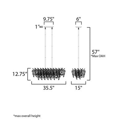 Maxim Lighting 24206BCPC Comet Chandelier - Dimensions Diagram 35.5W x 12.75H inch Max OAH 57 inch