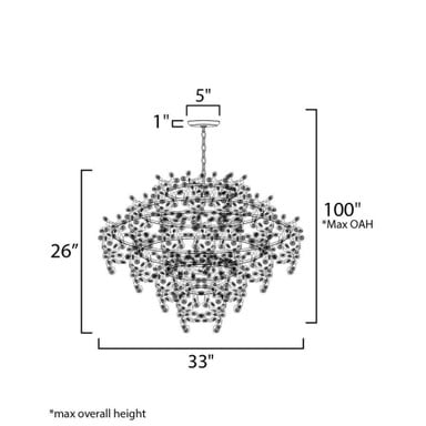 Maxim Lighting 24207BCPC Comet Chandelier - Dimension Diagram: 33 Inch Wide, 26 Inch High, 100 Inch Max OAH