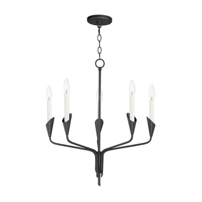Maxim Lighting 24345BK Calyx 5 Light Black Chandelier - full product view with chain and round canopy on white background