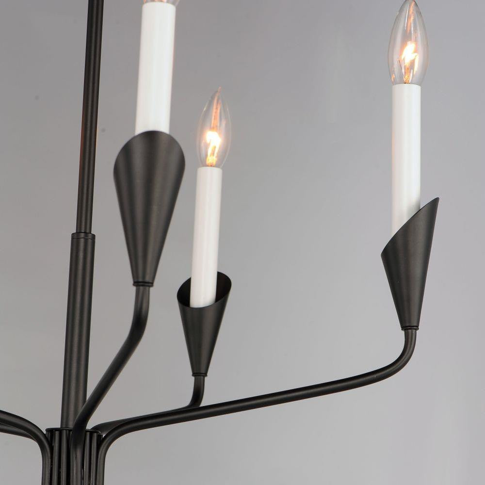Maxim Lighting 24345BK Calyx 5 Light Black Chandelier - arm detail showing white candle covers and E12 candelabra bulbs