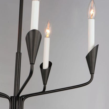 Maxim Lighting 24345BK Calyx 5 Light Black Chandelier - arm detail showing white candle covers and E12 candelabra bulbs