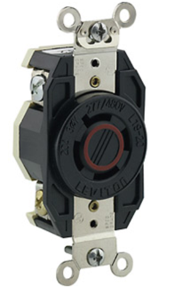 Leviton 2450 20A, 277/480V 3-Phase Y, NEMA L19-20R, 4P, 4W, Flush Mtg Locking Receptacle, Non-Grounding, V-0-MAX, Black Finish