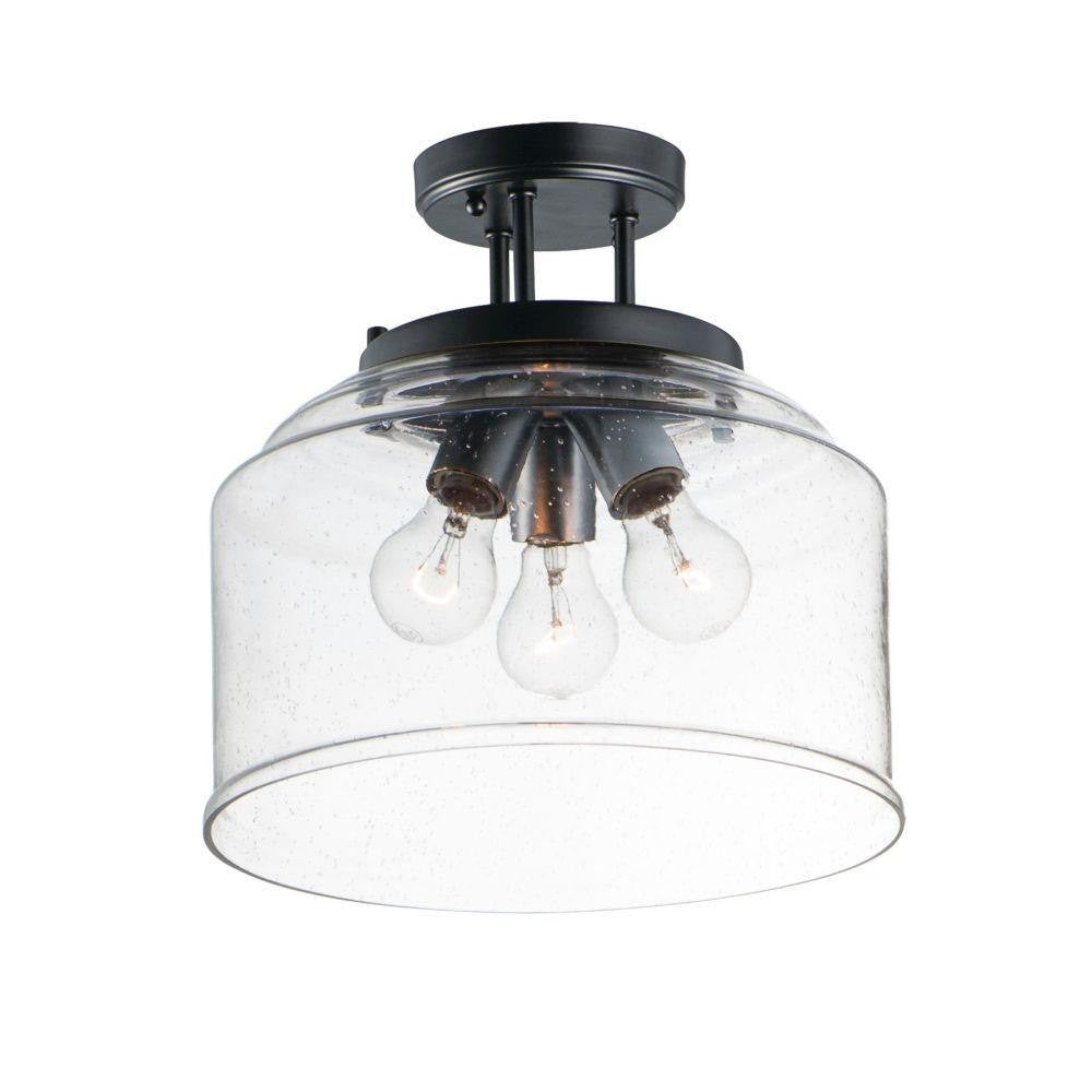 Maxim Lighting 12271CDBK Acadia 3 Light Matte Black Semi Flush Mount Ceiling Light with Clear Seedy Glass Shade
