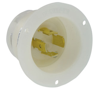 Leviton 2455 20A, 277/480V 3-Phase Y, NEMA L19-20P, 4P, 4W, Flanged Inlet Locking Receptacle, Non-Grounding, White Finish