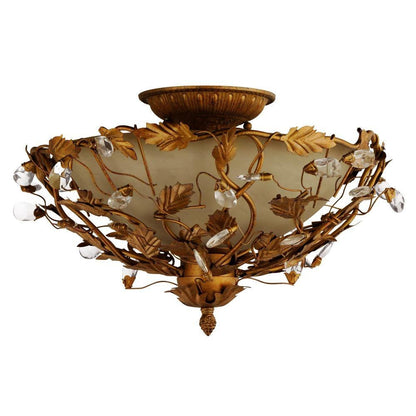 Maxim Lighting 2859EG Elegante Semi Flush Mount in Etruscan Gold with Leaf Motif and Crystal Accents