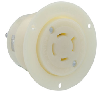 Leviton 2456 20A, 277/480V 3-Phase Y, NEMA L19-20R, 4P, 4W, Flanged Outlet Locking Receptacle, Non-Grounding, White Finish