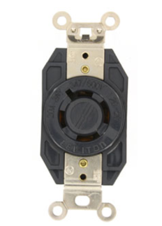 Leviton 2460 20A, 347/600V 3PY, NEMA L20-20R, 4P, 4W, Flush Mtg Locking Receptacle, Non-Grounding, Black Finish