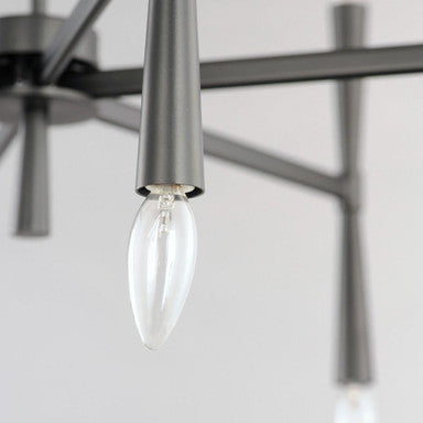 Maxim Lighting 24626SBR Rome 12 Light Chandelier close-up of tapered candle cover and E12 bulb