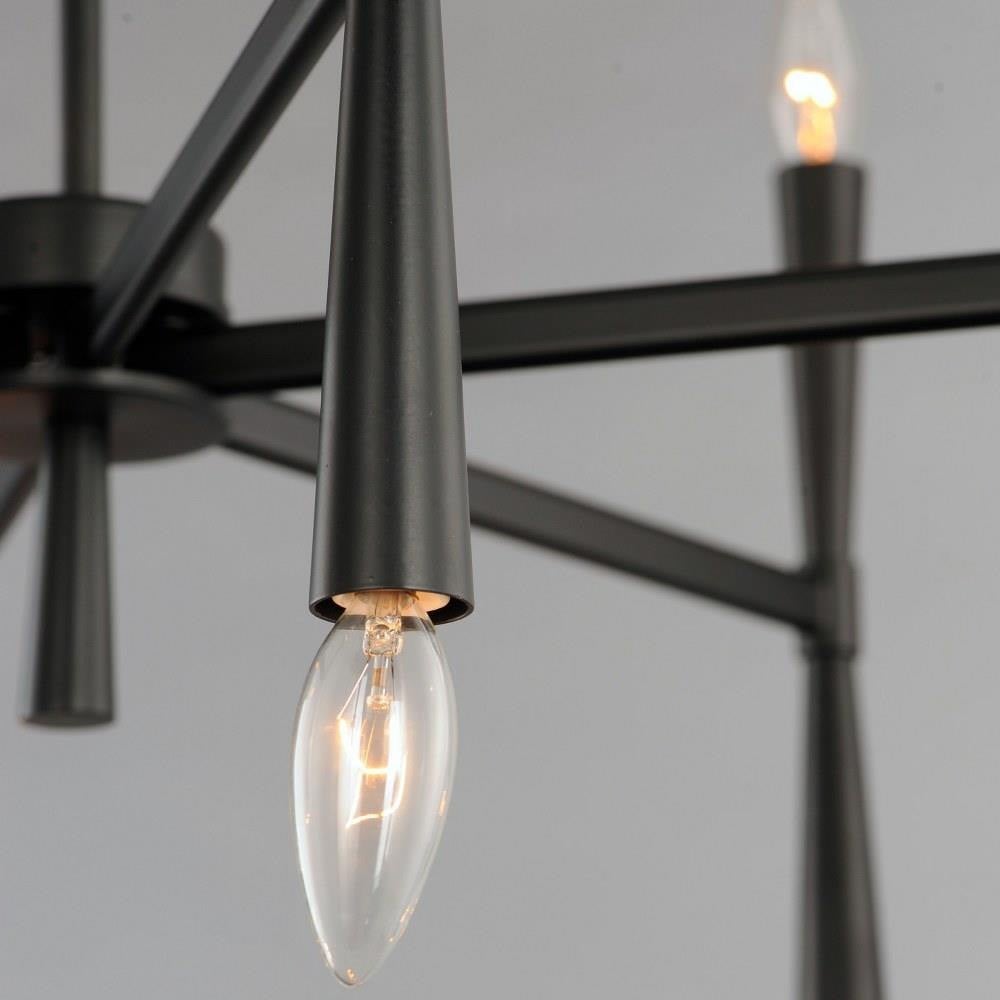 Maxim Lighting 24626SBR Rome 12 Light Chandelier detail close-up of arm and lit candelabra bulb