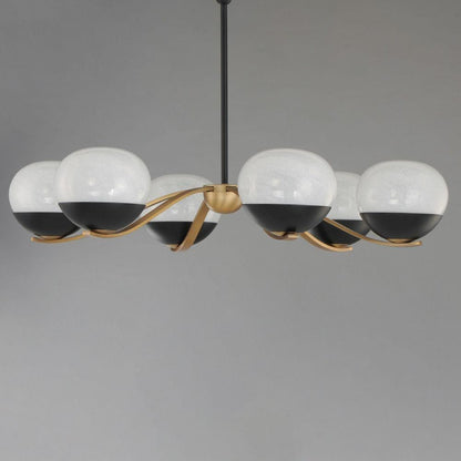 Maxim Lighting 24646MRBKNAB Lucerne 6 Light Chandelier side angle view with stem mount showing marble glass globes and brass finish