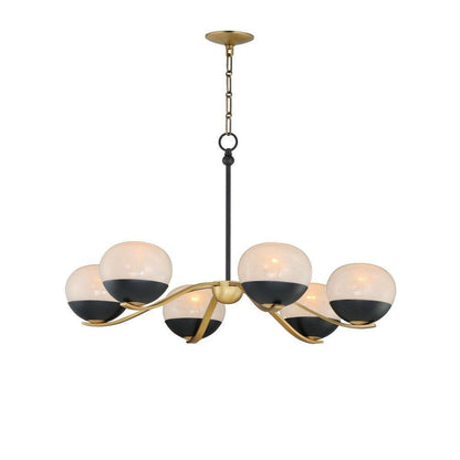 Maxim Lighting 24646MRBKNAB Lucerne 6 Light 33 Inch Chandelier in Black and Natural Aged Brass with Marble Glass Globes on white background