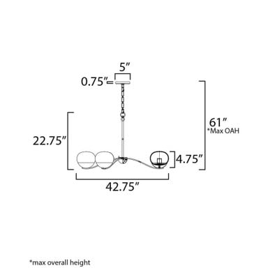 Maxim Lighting 24648MRBKNAB Lucerne 8 Light Chandelier - Dimensions Diagram