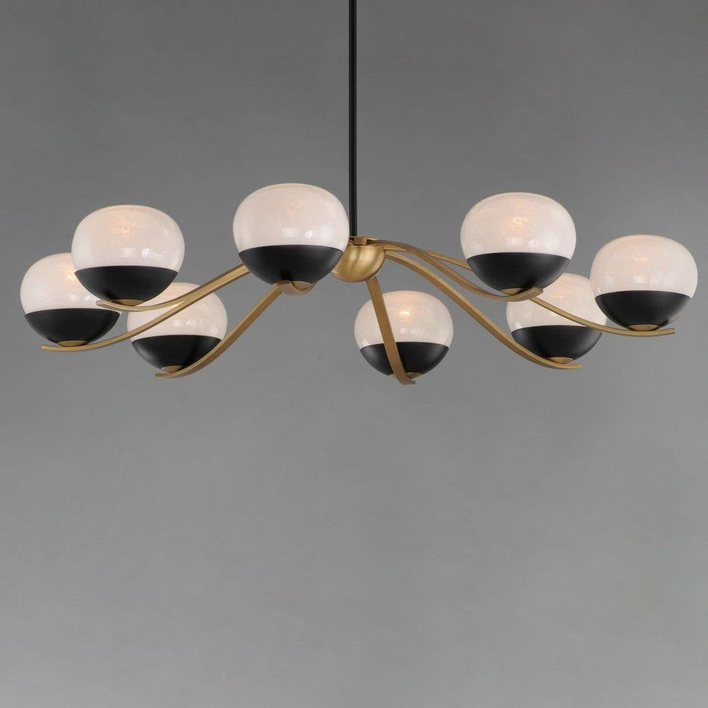 Maxim Lighting 24648MRBKNAB Lucerne 8 Light Chandelier in Black and Natural Aged Brass with Glass Globes - Front View Lit
