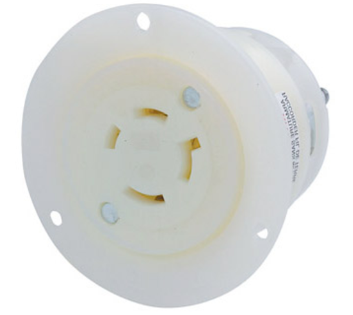 Leviton 2466 20A, 347/600V 3PY, NEMA L20-20R, 4P, 4W, Flanged Outlet Locking Receptacle, Non-Grounding, White