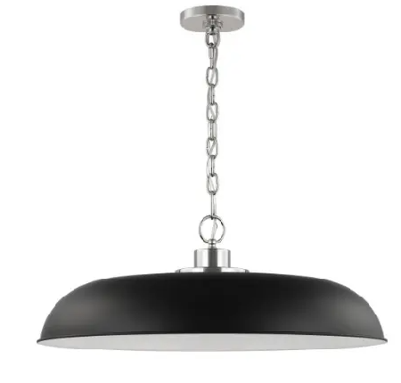 Nuvo 60-7488 Colony Pendant, 1 Light, Wattage 100W, Voltage 120V, Black/Polished Nickel, Large