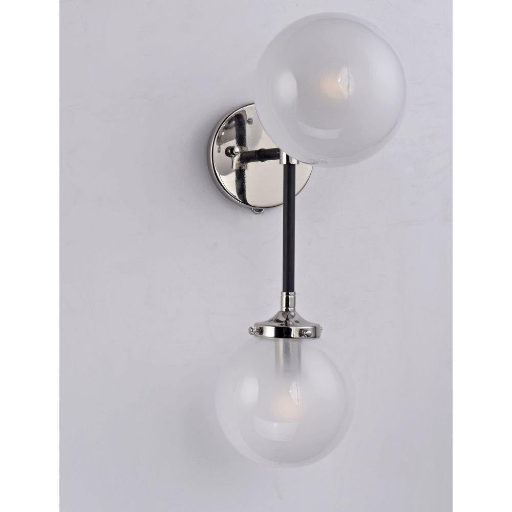 Maxim Lighting 24722WTBKPN Atom 2 Light Wall Sconce in Black with Polished Nickel Accents - front view