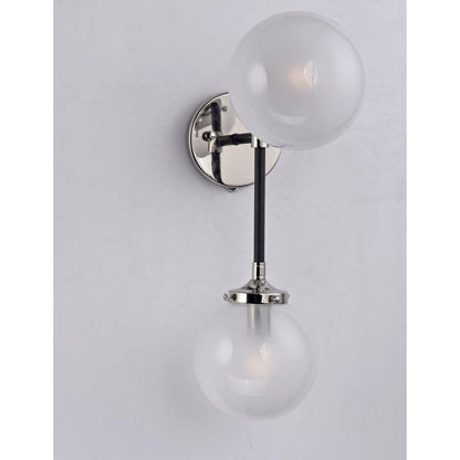 Maxim Lighting 24722WTBKPN Atom 2 Light Wall Sconce in Black with Polished Nickel Accents - front view