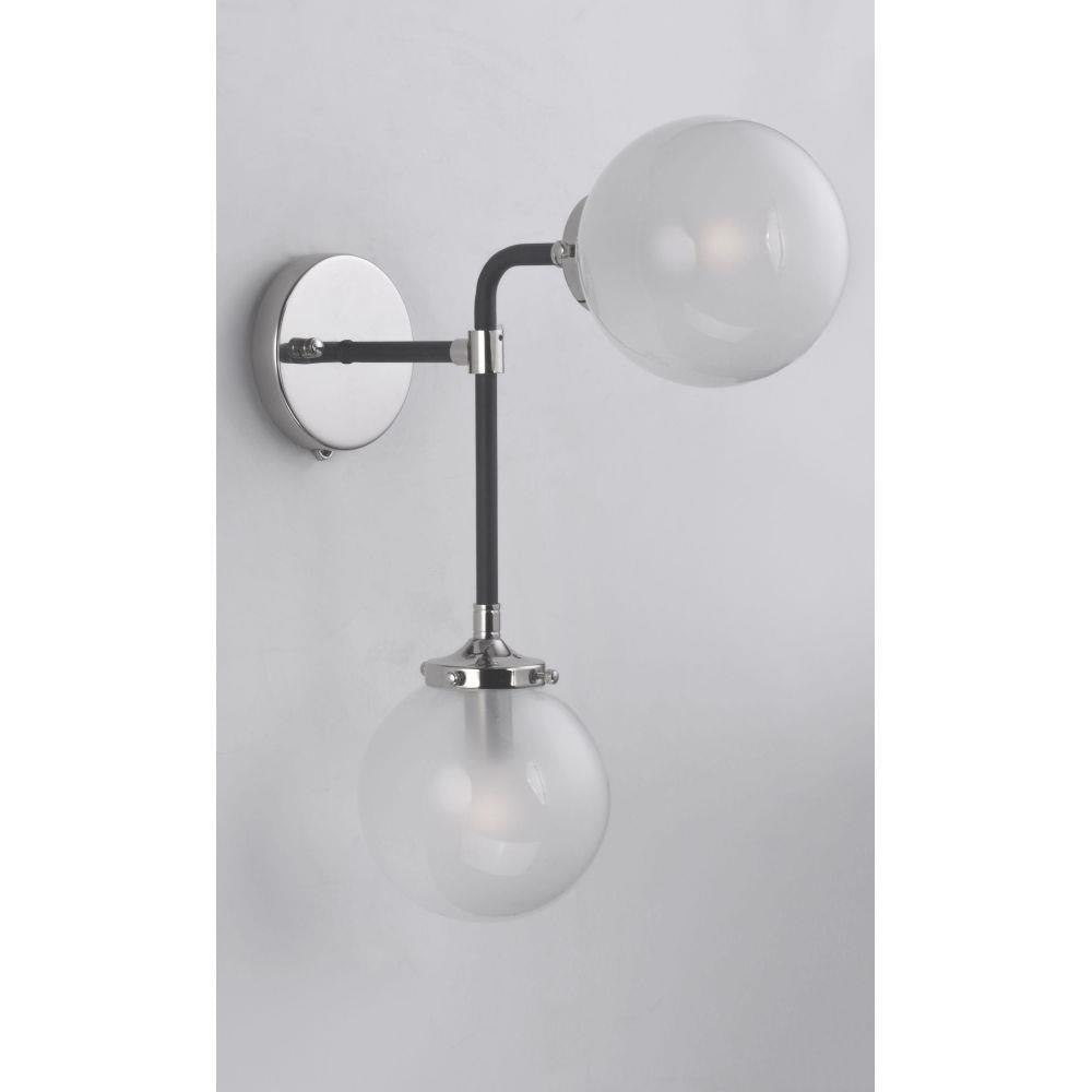 Maxim Lighting 24722WTBKPN Atom 2 Light Wall Sconce in Black with Polished Nickel Accents - angle view