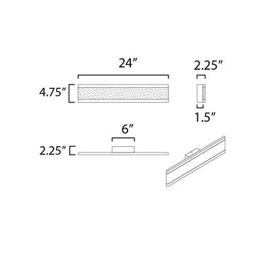 Maxim Lighting 24754FTBK Visor 2 Light 24 Inch Bath Vanity Wall Light - Dimension Diagram