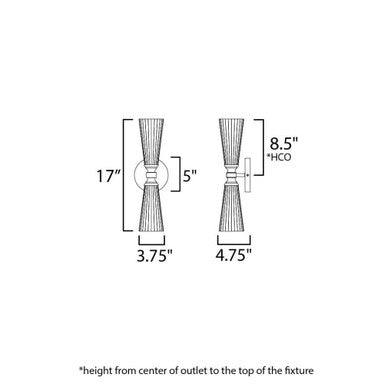 Maxim Lighting 24822SWBKNAB Krevat 2 Light Wall Sconce Dimensions Diagram 17 inch Height 3.75 inch Width