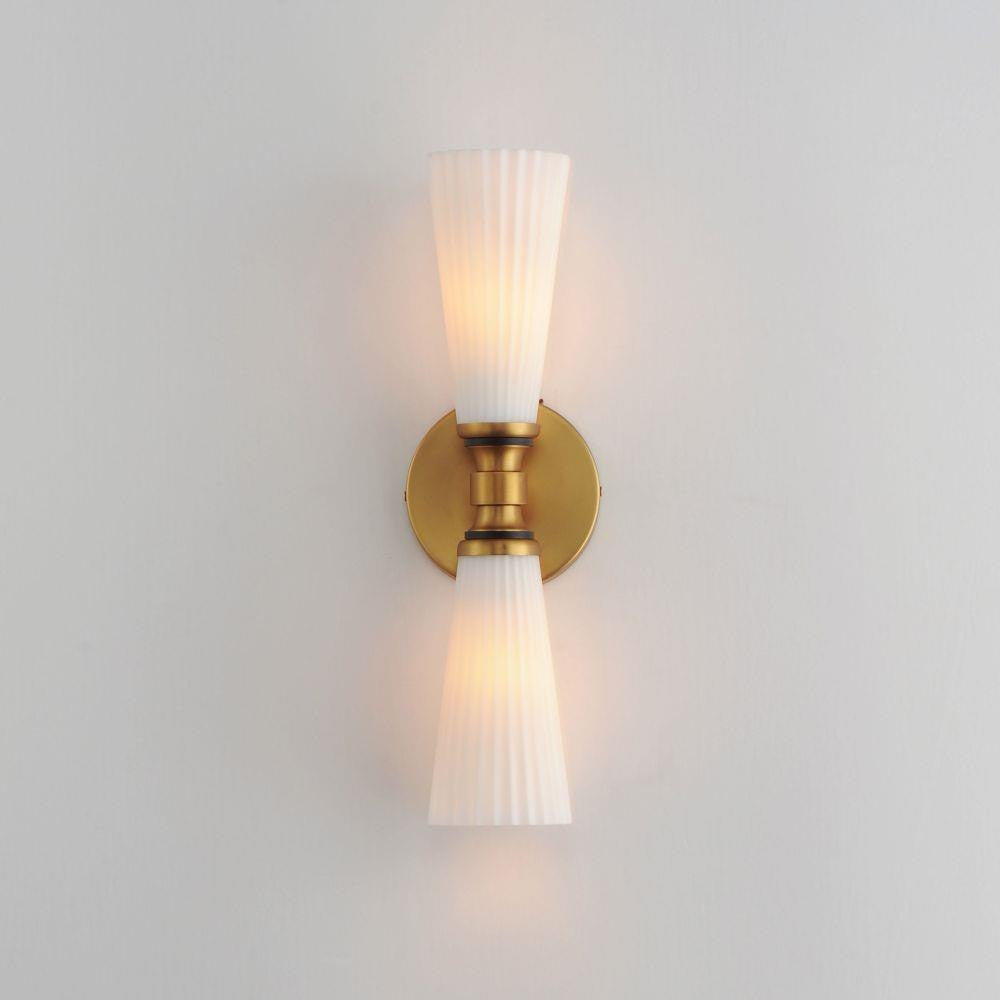 Maxim Lighting 24822SWBKNAB Krevat 2 Light Wall Sconce Illuminated View in Natural Aged Brass and Matte Black