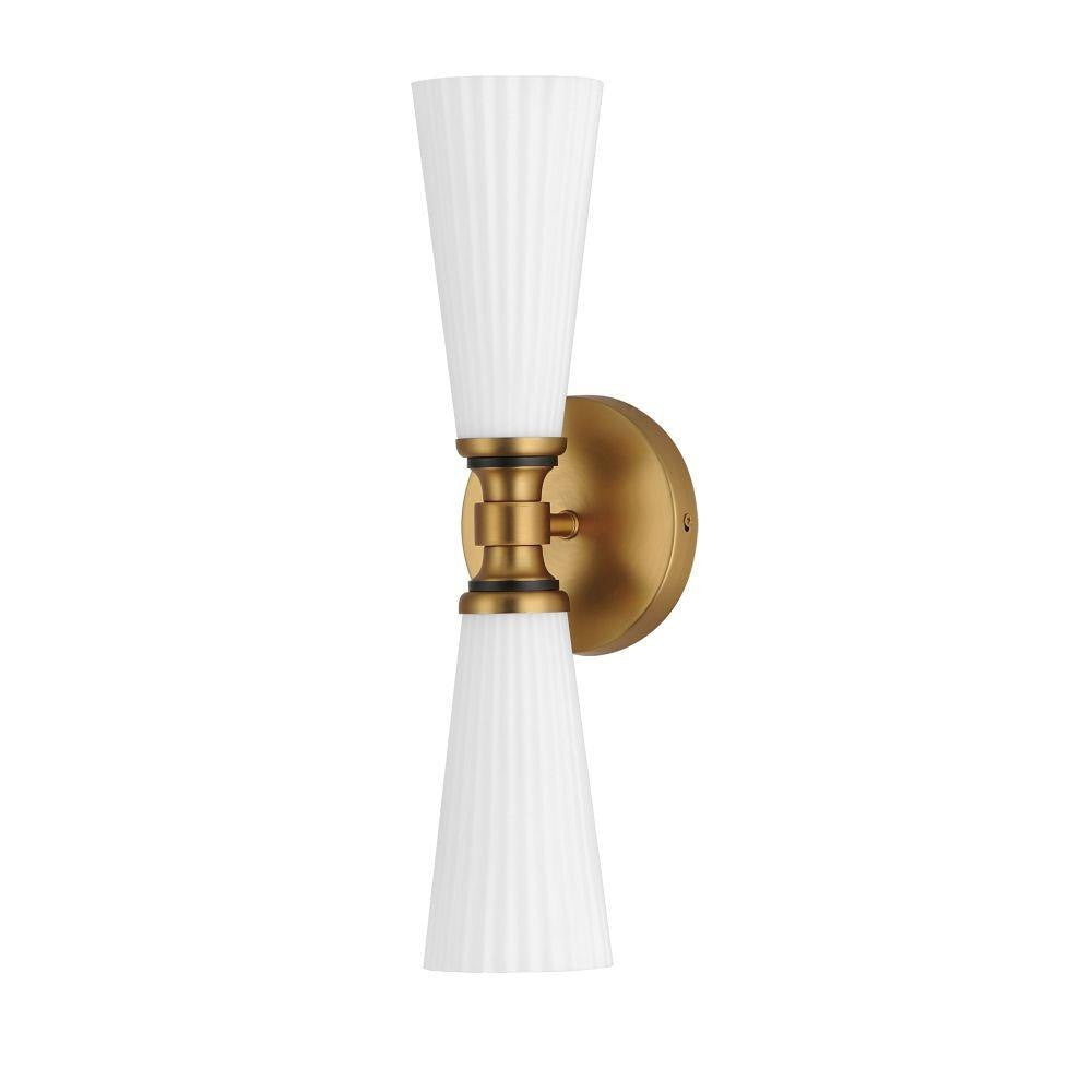 Maxim Lighting 24822SWBKNAB Krevat 2 Light Wall Sconce in Natural Aged Brass and Matte Black with Satin White Glass Shades