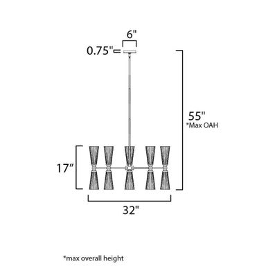 Maxim Lighting 24825SWBKNAB Krevat Chandelier Dimension Diagram 32 inch Wide 17 inch Tall 55 inch Max OAH