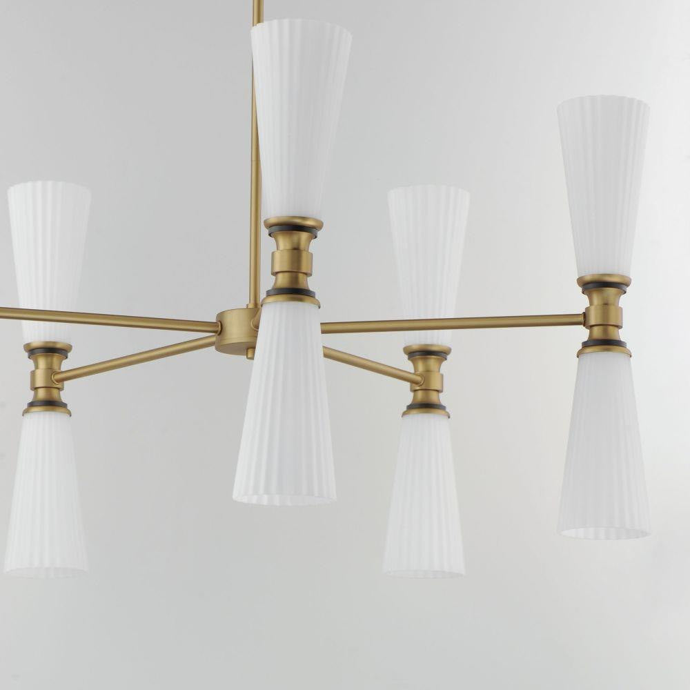 Maxim Lighting 24825SWBKNAB Krevat Chandelier Detail View Natural Aged Brass Arms with Satin White Glass Shades