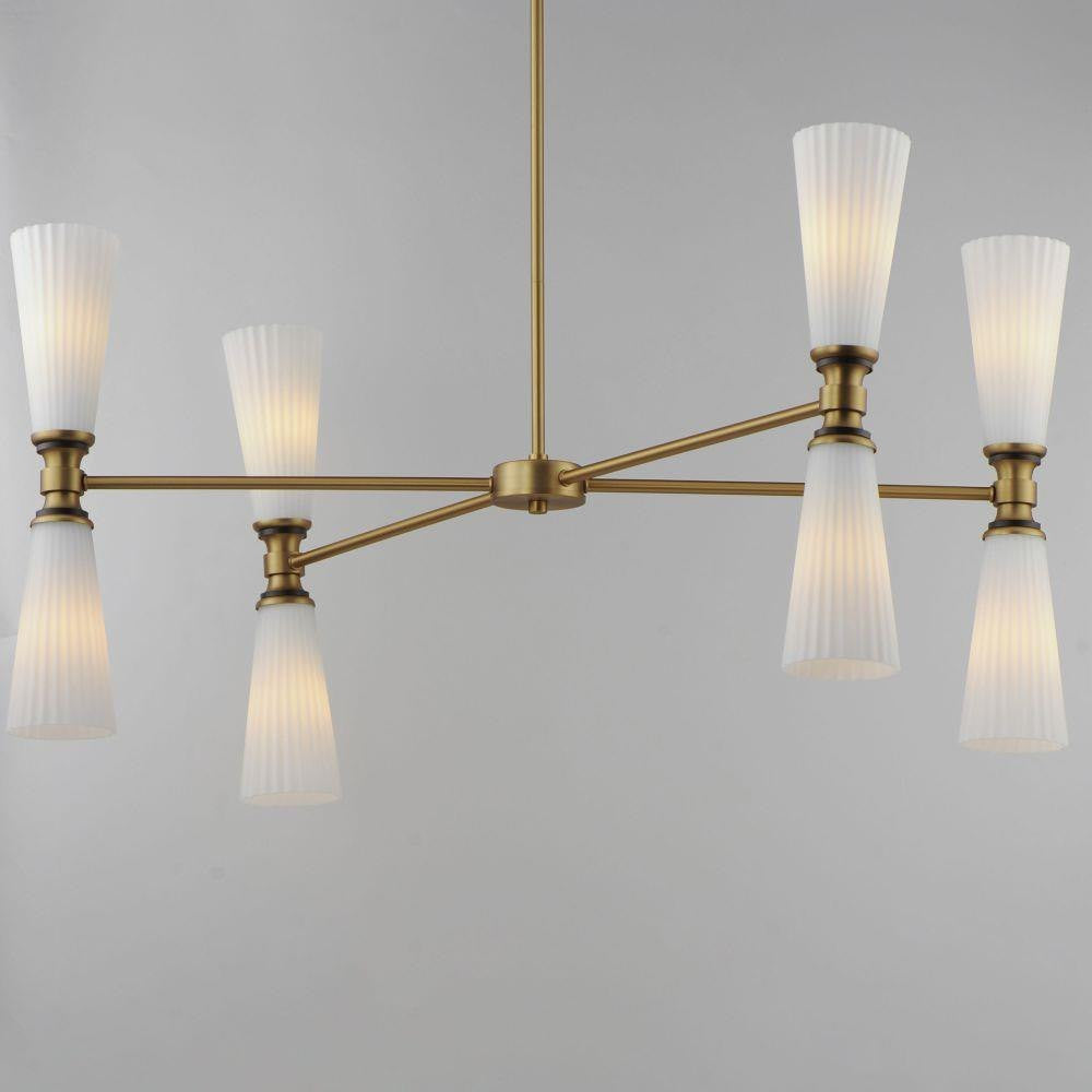 Maxim Lighting 24828SWBKNAB Krevat Chandelier angled side view highlighting satin white glass and brass finish